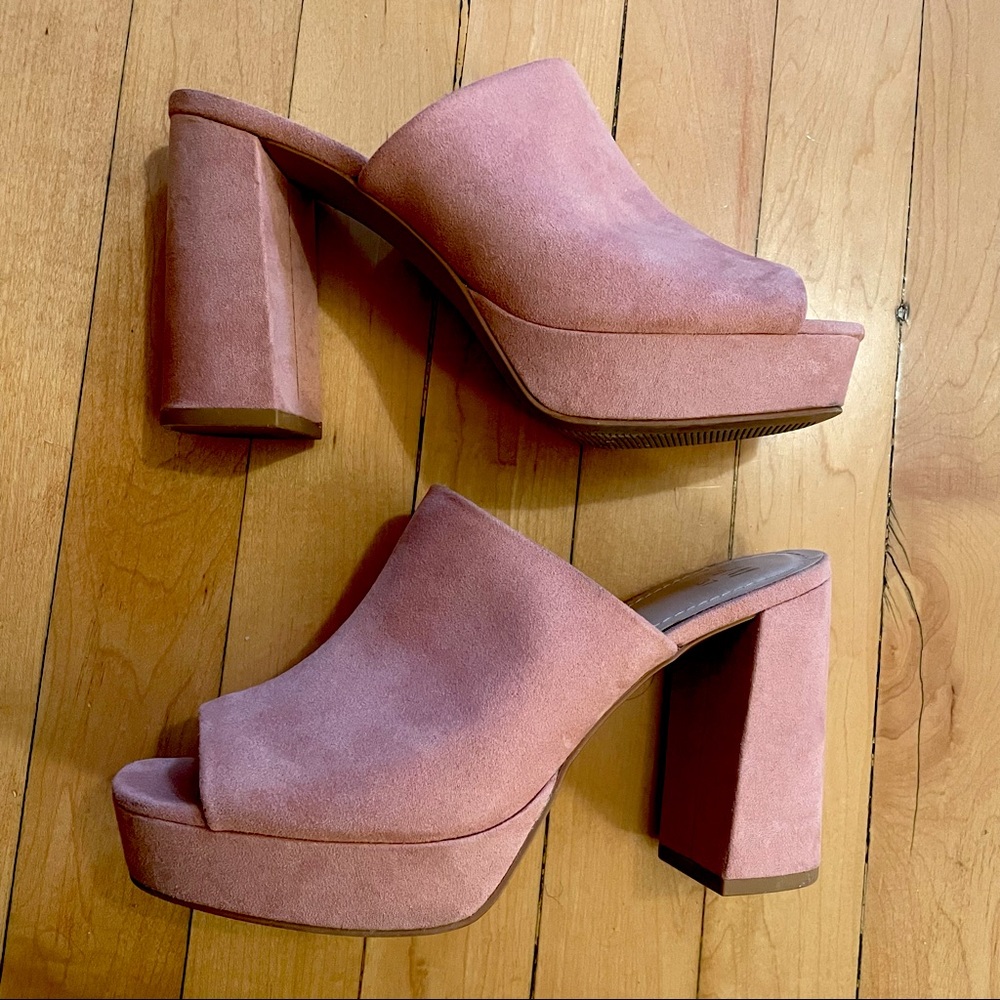 H&M Pink Suede Chunky Platform Heels Clogs
